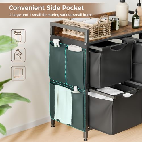 Laundry Sorter with 3 Section, 100L Laundry Hamper with Wheels, Laundry Basket with Small Side Pockets and Pull-Out Removable Liners,for Laundry Room Bedroom Bathroom - size: 100L