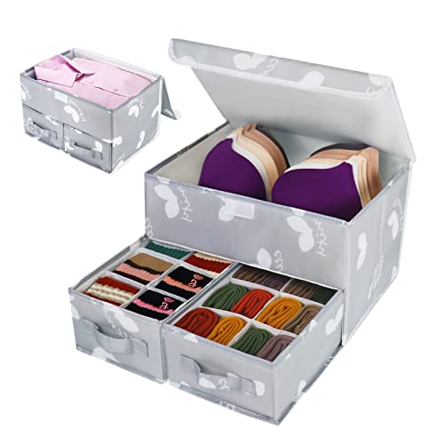 EASEVE Sock Underwear Drawer Divider - Closet Organizers and Dresser Organizer Wardrobe Clothes Box Storage Bins with Lid for Bra, Leggings, Shirt, Panty (1 Pack, Grey) - size: 1 Pack
