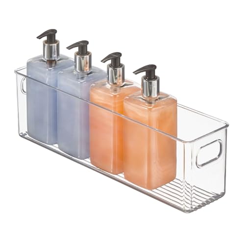 mDesign Plastic Bathroom Storage Container Bins w/ Handles - Closet, Cabinet, Vanity, Cupboard Shelf Organization, Hair Tools Accessory Organizer - Ligne Collection; Clear, ‎5x3.75x16 (Pack of 8) - size: ‎5 x 3.75 x 16 (Pack of 8)