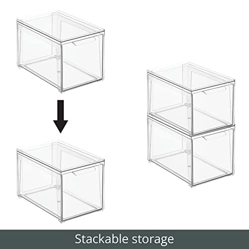 mDesign Plastic Stackable Bathroom Storage with Pull Out Bin Organizer Drawer for Cabinet, Vanity, Shelf, Cupboard, Cabinet, or Closet Organization - Lumiere Collection - Clear - size: 8 x 12 x 8 (Pack of 1)
