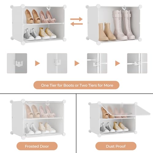 Shoe Rack Organizer 12 Tier Shoe Storage Cabinet with Door 96 Pair Tall Shoes Rack Expandable Free Standing Sturdy Plastic Easy Assembly Shoes Shelf for Closet Entryway Bedroom Hallway White - size: 48" Wide-96 Pairs