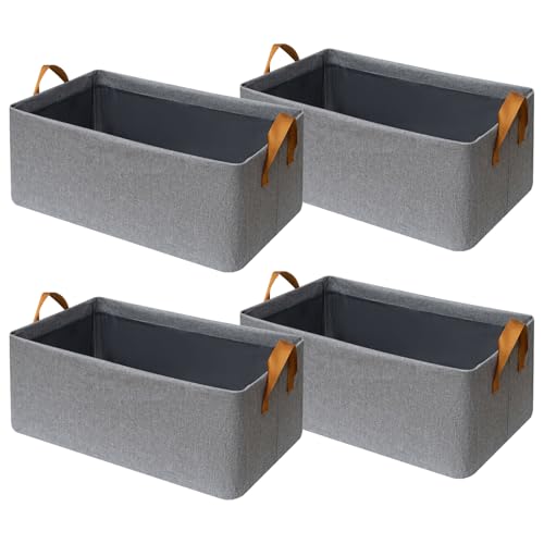 SNWDN 4 Pack Closet Cloth Storage Bins for Shelves,Medium Storage Baskets for Shelves, Fabric Bins for Closet organization with Handles（ Gray 15''L x 10''W x 8''H） - color: Grey, size: Medium（4 pack 15''L x 10''W x 8''H）