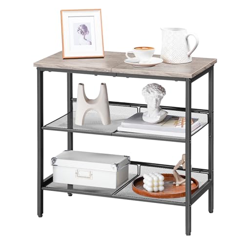 HOOBRO Side Table, 3-Tier Narrow End Table, Nightstand with 2 Flat or Slant Adjustable Shelves for Small Spaces, Hallway, Living Room, Bedroom, Sturdy, Easy Assembly, Greige and Black BG23BZ01G1 - color: Greige + Black