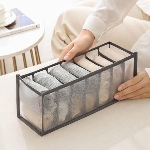 1-Pack 7-Compartment Underwear Organizer - Foldable Mesh Drawer Divider for Socks & Lingerie, Portable Storage for Home, Closet, and Travel（Gray） - color: Gray, size: 7-grid