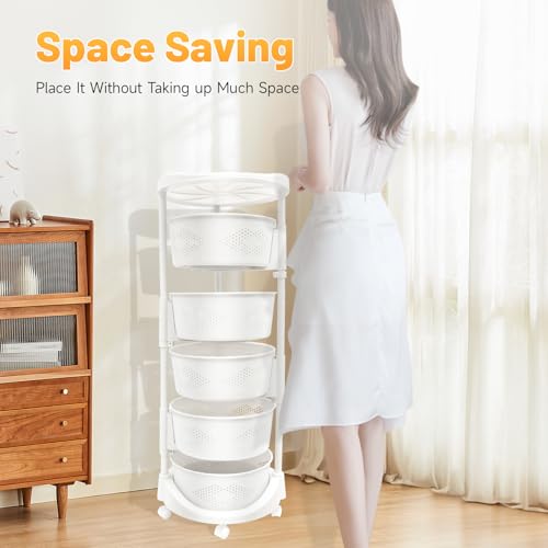 5 Tier Kitchen Storage Rack, Rotating Storage Shelf with Lockable Casters Multi-Layer Kitchen Shelf Vegetable Rotating Basket Organizer Stackable Round Storage Cart - size: 5 Tier