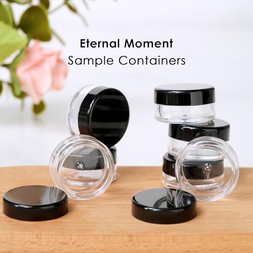 50 Pack 3 Gram Sample Containers with Lids, Small Plastic Cosmetic Jars, Makeup Travel Container Jar for Cream, Bead, Eye Shadow, Jewelry, Lotions, Powders, Glitters Lip Gloss with Labels,Spatulas - color: Black Lid, size: 0.1 Ounce
