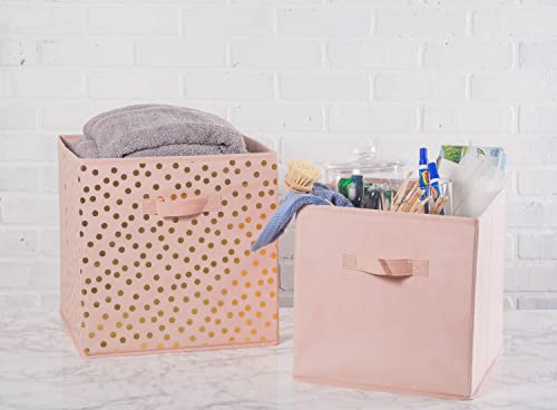 DII Non Woven Polyester Storage Bin, Polka Dot, Pink & Gold, Small Set of 4 - color: Pink & Gold, size: Small Set of 4, 11x11x11" Cube