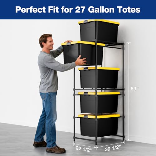 WORKPRO 5-Tier Tote Storage Rack, Heavy-Duty 27 Gallon Tote Storage Rack, 525 LBS Storage Bin Rack for Garage, Pantry, Kitchen, or Basement, Black, 30.5"x22.5"x69", 1 Pack - size: 1 Pack