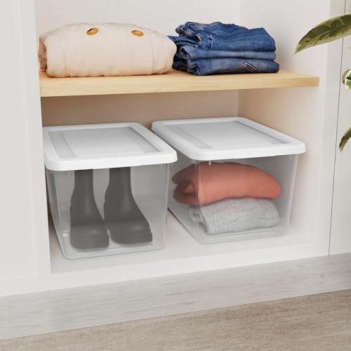 Sterilite 32 Pack Storage Box, 20 Quart Stackable Tote, Clear Plastic Container with Secure Snapping Lids for Home and Office Organization, White - size: 20 Quart, style: 32
