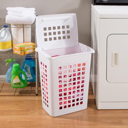 Sterilite 4-Pack LiftTop, Laundry Hamper for Clothes, Tall and Rectangular Plastic Basket with Lid, White - Large and Portable Storage Bin for Clothing and Towels - Ideal for Bathroom and Bedroom - size: 4 Pack