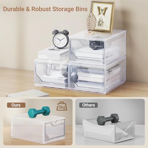 XX-Large Shoe Sneaker Storage Boxes for Size 14, Stackable & Thicken Clear Plastic Shoe Organizers 12 Packs for Entryway Closet Under Bed, Shoe Storage Cabinets Container Display Case w/ Magnetic Door - size: 12 packs