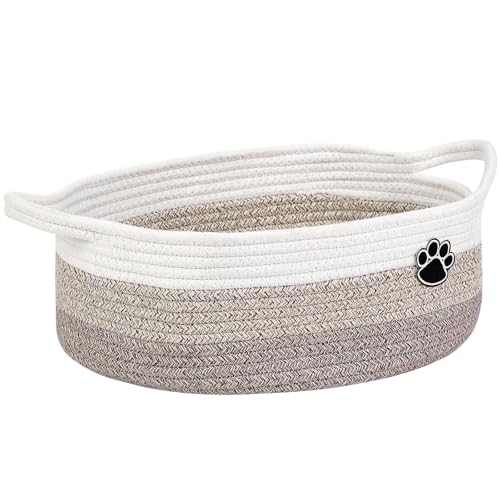 Optish Dog Toy Easter Basket, Toy Box and Bin for Dog Cat Storage, 13.5" X 11" X 5" Small Woven Rope Basket for Baby Storage, Closet, Living Room, White & Brown - color: White-Brown, size: 13.5"L x 11"W x 5"H (15L)