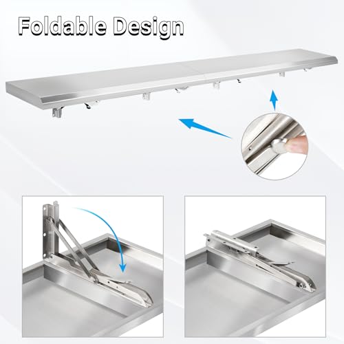 Folding Concession Shelf 12" x 72", Spliced Style Drop Down Concession Serving Window, Stainless Steel Folding Shelf Serving Food Shelf for Windows - size: 12" x 72"