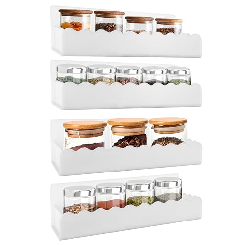 10 inch Spice Rack Wall Mounted,4 Pack Spice Organizer Shelf for Stove Cabinet Pantry Door, Adhesive or Screw Hanging Wall Spice Shelf Storage Holder in Kitchen and RV - White Color - color: White, size: 10"