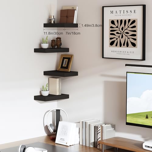 Floating Shelves Bathroom for Wall, Bathroom Shelves Over Toilet, Wall Shelves & Book Shelf, Hanging Shelf, Modern Wooden Wall-Mounted Small Floating Shelves, 12x7x1.5 in (Black, Set of 2) - color: Black, size: 12"(set of 2)
