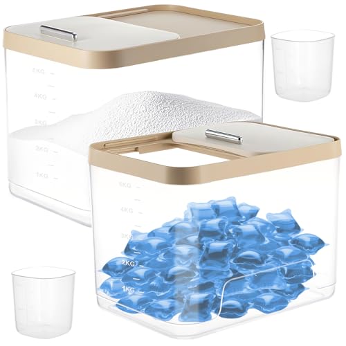 Large Laundry Pods Container with Slide Lid, Laundry Room Organization for Booster Beads with Measuring Scoops, Laundry Pods Holder for Scent Booster, Powder, Pods. (Clear 2-Pack)