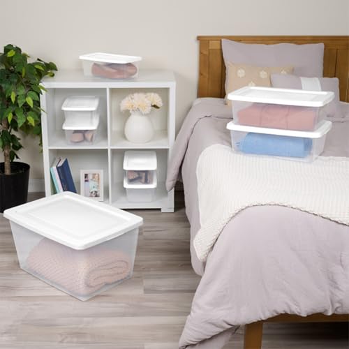 Sterilite 18 Pack Storage Boxes, Clear Plastic Stackable Containers, Lightweight Home Organizers with Snap Lids, 58 Quart, White - size: 58 Quart, style: 18 Pack