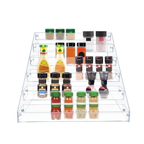 PMMASTO Tiered Spice Rack, Seasoning Organizer, Clear Acrylic Vertical Shelves Can Organizer for Countertop, Cabinet, Pantry, Kitchen Organization and Storage - 6 Tier | Vertical Shelves, Can Organizer, for Countertop, Cabinet, Pantry - size: 6 Tier - inn