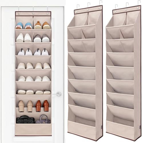 STORAGE MANIAC Over the Door Shoe Organizer Heavy-Duty Large Deep Pocket Hanging Shoe Organizer Shoe Rack Door Closet Shoe Organizer for Wall, Dorm & Narrow Door Storage Shoe Holder Oat Beige, 2 Pack - color: Oat Beige, size: 2 pack