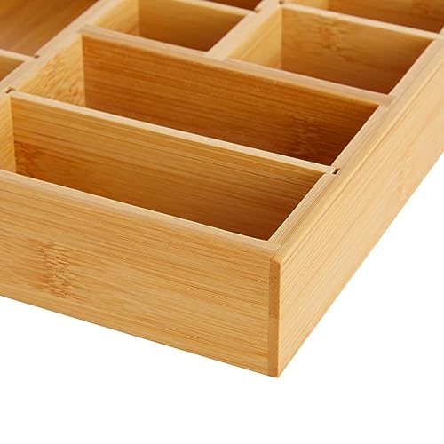 Juvale Drawer Organizer Tray - 8-Slot Drawer Divider for Utensils - Versatile Silverware Holder - Desk Tray for Office Supplies - 14 x 10 x 2 in, Brown, Bamboo - size: 14" x 10" x 2" inches