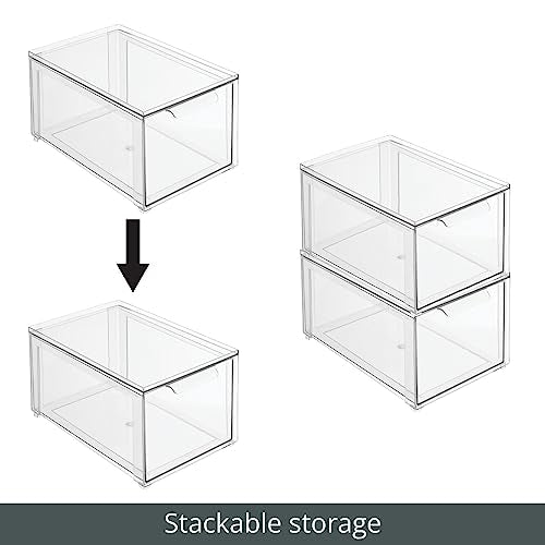 mDesign Plastic Stackable Bathroom Storage with Pull Out Bin Organizer Drawer for Cabinet, Vanity, Shelf, Cupboard, Cabinet, or Closet Organization - Lumiere Collection - 4 Pack - Clear - size: 8 x 12 x 6 (Pack of 4)