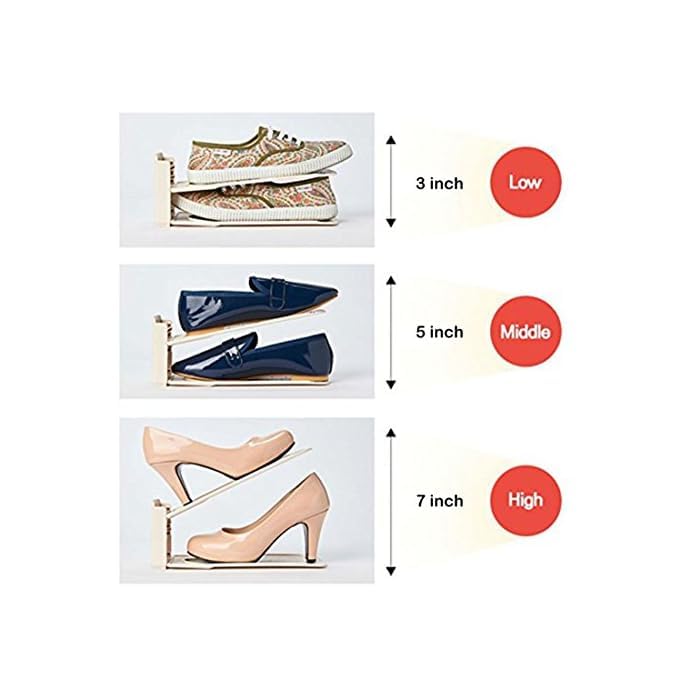 HYGRAD BUILT TO SURVIVE Shoe Slots Pack Of 12 Space-Saving Adjustable Shoe Storage Organiser with 3-Level Height, Non-Slip Shelf Holder, Plastic (White) - color: White