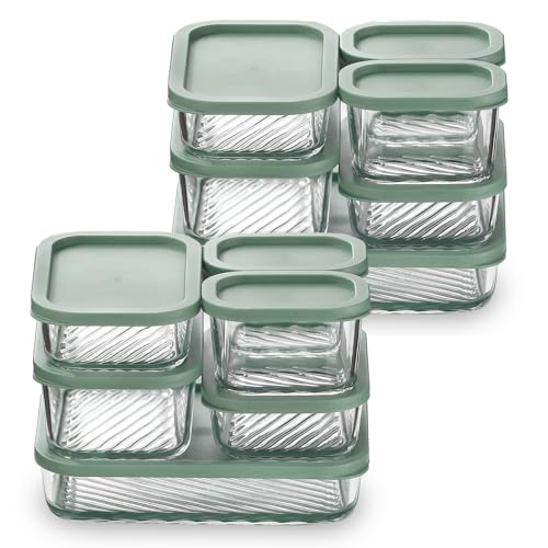 EATEX 12 Pack Glass Meal Prep Containers with Grooved Base, 12 Stackable BPA Free Glass Storage Containers with Lids for Lunch, Pantry, and Kitchen - Microwave, Dishwasher Freezer & Oven Safe - Sage - color: Sage Green, size: 12 Pack