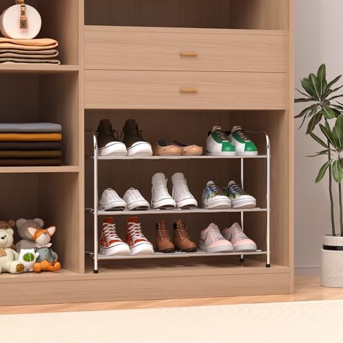 3 Tier Expandable Shoe Rack for Closet, Stainless Steel Shoe Shelf, Strong Weight Capacity Shoes Organizer, Easy to Install and Saving Space Standing Shelf with Sturdy Frame(3 Tier) - size: 3 Tier