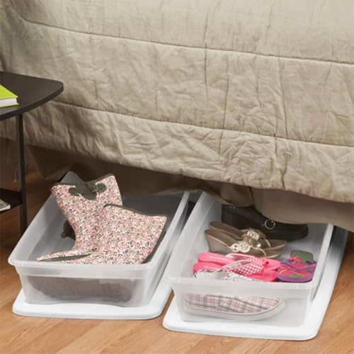 Sterilite 18 Pack Storage Box, 41 Quart Stackable Tote, Clear Plastic Container with Secure Snapping Lids for Home and Office Organization, White - size: 41 Quart, style: 18 Pack