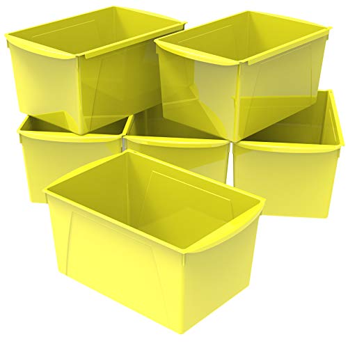 Storex Extra-Large Book Bin, Interlocking Plastic Organizer for Home, Office and Classroom, Yellow, 6-Pack (71132U06C) - color: Yellow, size: 6-Pack