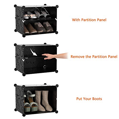 HOMIDEC Shoe Rack, 4 Tier Shoe Storage Cabinet 16 Pair Plastic Shoe Shelves Organizer for Closet Hallway Bedroom Entryway Black - color: Black, style: 2 by 4