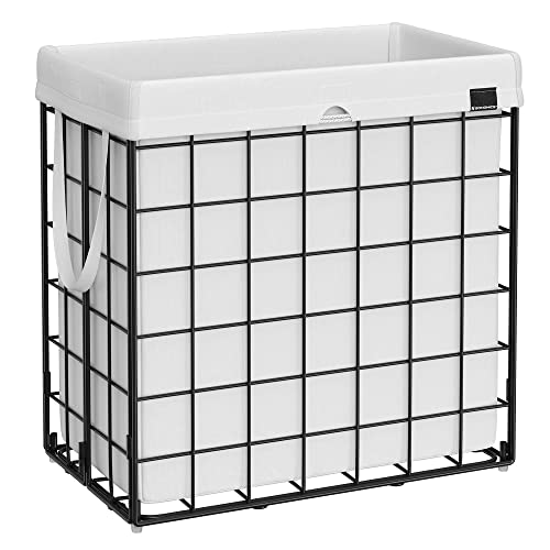 SONGMICS Laundry Hamper, 29 Gal. (110L) Laundry Basket, Collapsible Clothes Hamper, Removable and Washable Liner, Metal Wire Frame, for Bedroom Bathroom, Cream White ULCB111W01 - color: Cream White, size: 110 L