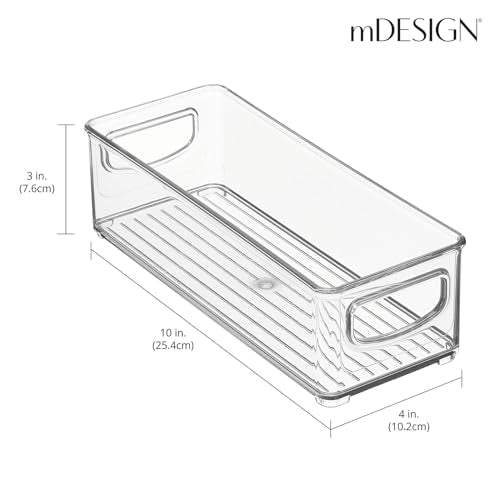 mDesign Plastic Bathroom Storage Container Bins w/ Handles - Closet, Cabinet, Vanity, Cupboard Shelf Organization, Hair Tools Accessory Organizer - Ligne Collection; Clear, 10x4x3 (Pack of 2) - size: 10 x 4 x 3 (Pack of 2)