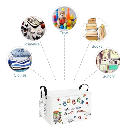 FANKANG Storage Bins, Nursery Hamper Canvas Laundry Basket Foldable with Waterproof PE Coating Large Storage Baskets for Kids Boys and Girls, Office, Bedroom, Clothes,Toys(Rec-Reading ） - color: Rec-Reading