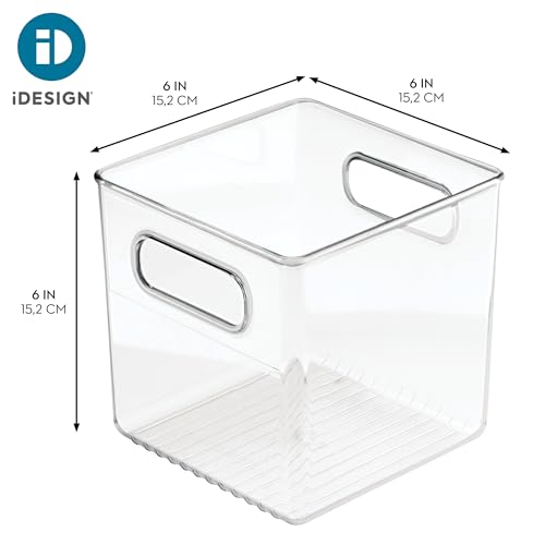 iDesign Recycled Plastic Pantry and Kitchen Storage, Freezer and Fridge Organizer Bin with Easy Grip Handles – 6” x 6” x 6”, Clear - style: Pack of 1