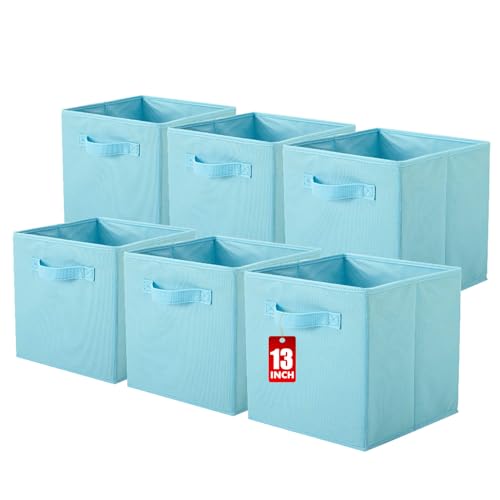 ShellKingdom Storage Bins, Foldable Fabric Storage Cubes And Cloth Storage Organizer Drawer For Closet And Toys Storage, 13 X 13 X 13 INCH, 6 Pack (Light Blue) - color: Light Blue, size: 6 (13inch)