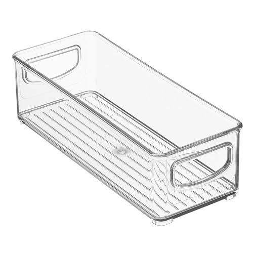 mDesign Plastic Bathroom Storage Container Bins w/ Handles - Closet, Cabinet, Vanity, Cupboard Shelf Organization, Hair Tools Accessory Organizer - Ligne Collection; Clear, 10x4x3 (Pack of 2) - size: 10 x 4 x 3 (Pack of 2)