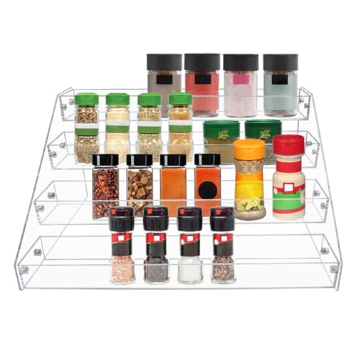 PMMASTO Tiered Spice Rack, Seasoning Organizer, Clear Acrylic Vertical Shelves Can Organizer for Countertop, Cabinet, Pantry, Kitchen Organization and Storage - 4 Tier - size: 4 Tier - inner width 1.93"