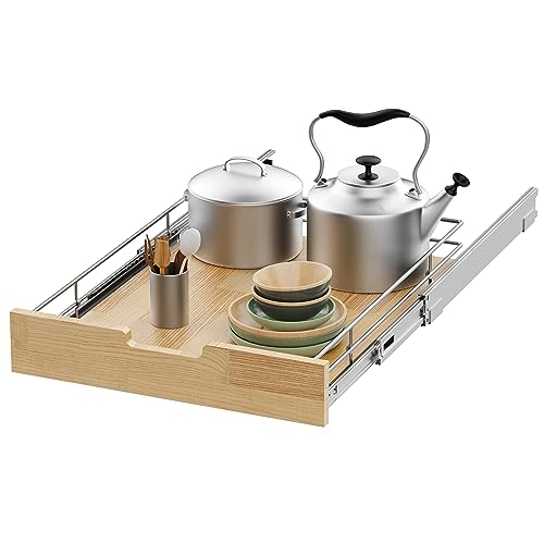 Sikarou Pull Out Cabinet Organizer,Heavy-Duty Slide Out Shelf, Wood And Wire Basket, Pull Out Drawer for for Kitchen Under Sink Space, Pantry, Bathroom (23 * 21 WM) - size: 1-TIE 23*21 WM