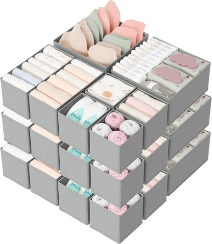 Criusia Drawer Organizers 18-Piece Set, Dresser Organizer for Baby Clothes, Foldable Closet Storage & Drawer Dividers for Underwear, Socks, Nursery (Gray) - color: Gray