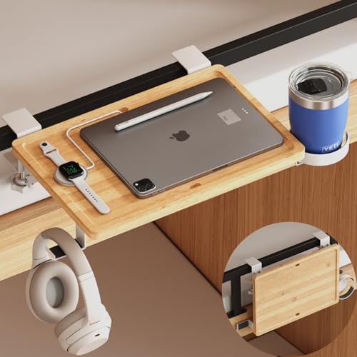 Magheo Bedside Shelf Wood, Foldable Clip-On Bed Shelf for Top Bunk Space Saving Bed Side Table Tray for College Dorm Essentials,Loft Nightstand Organizer Tray with Removable Cup Holder, Hooks - size: Foldable+cup holder/hooks