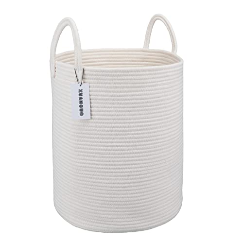 XUANGUO Cotton Rope Laundry Basket Hamper for Clothes Decorative Woven Storage Basket for Living Room Bedroom Boho Tall Rope Baskets for Blanket Toys Baby Nursery Hamper Bin Large white - color: white, size: Regular