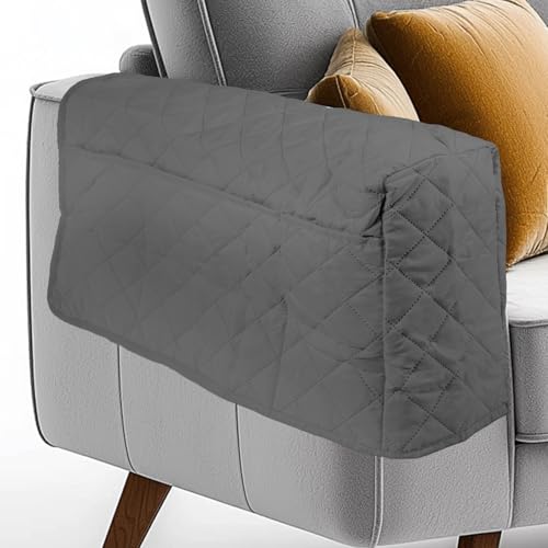 2Pcs Sofa Armrest Cover, Waterproof Armchair Slipcovers with Side Pocket, Couch Arm Covers, Easy Installation Armrest Organizer, Sofa Arm Protector for TV Remote Phone (Grey)