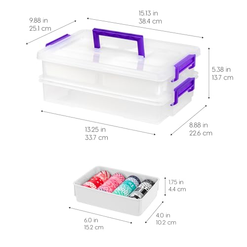 IRIS USA 9 Qt. Plastic Craft Storage Container Bins with Lids,Small Art & Office Supply Organizer Tote,Sensory Bins & Boxes for Home-& University,Latchable,Stackable,Portable,Clear,(Pack of 8) - size: 9 Qt. - 8 Pack, style: STACK & CARRY - 2 Layered