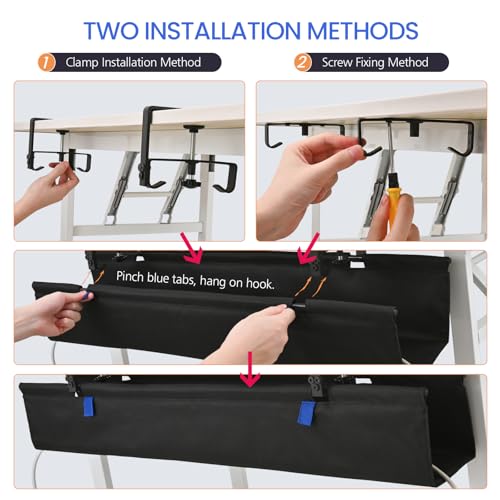 48" Under Desk Cable Management Tray- Clamp/Screw Mount Desk Cable Organizer Cable Tray Hiders for Office&Home - size: 48"L x 5.5"W
