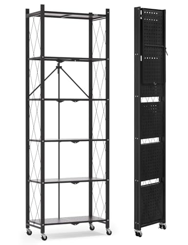 ALANNG 73.6 Inch Folding Bookshelf, 6 Tier Metal Bookcase and Bookshelves, Tall Shelves for Living Room Office Bedroom, Heavy Duty Book Shelve Free Standing Open (Black, 1PACK) - color: Black