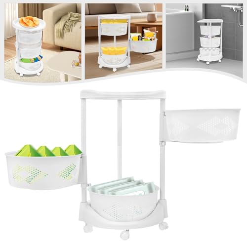 Multi-Layer Kitchen Storage Basket 3Tier Rotating Vegetable Organizer Cart with Casters Detachable Rolling Living Room Standing Rack with Shelve for Lliving rooms, Kitchens,Bathrooms,14.3*23.6in White - size: 3Tier-White