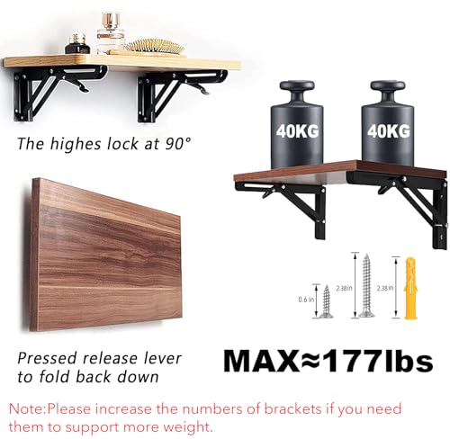 Folding Shelf Brackets 24 inch 4 Pcs - DIY Wall Mounted Shelf Bracket for Garage Workstation, Stuff Supports, Plant Stand - Heavy Duty Metal Collapsible Floating Shelf Bracket Black - size: 24 Inch- 4 Packs