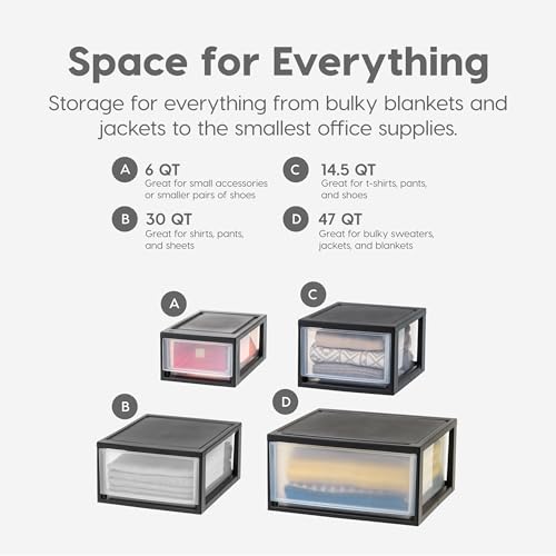 IRIS USA 6 Qt. Plastic Drawer Storage Organizer Stacking Drawers, 8-Pack, Stackable Unit with Sliding Drawer for Clothes Bedroom Kitchen Under Sink Pantry Craft Room Bathroom Dorm Office, Black - size: 6 Qt - 8 Pack