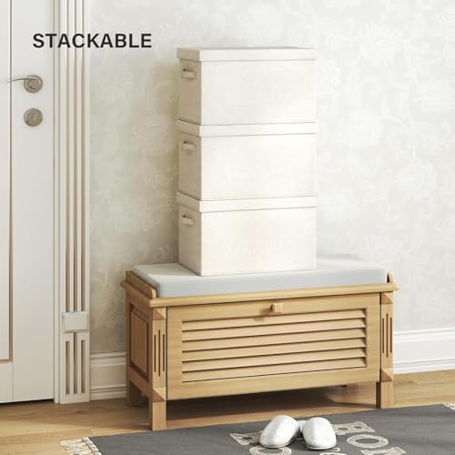 Jumbo Fabric Storage Bins with Lids 19.7*13.8*12.2 in, 2-Pack Storage Baskets for Closet, Large Linen Organizers and Storage Bins for Bedroom, Collapsible Baskets and Bins with Handles, Off White - size: XXL